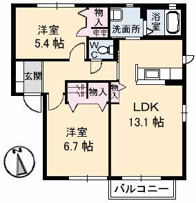 ハピネス B棟(2LDK/1階)の間取り写真