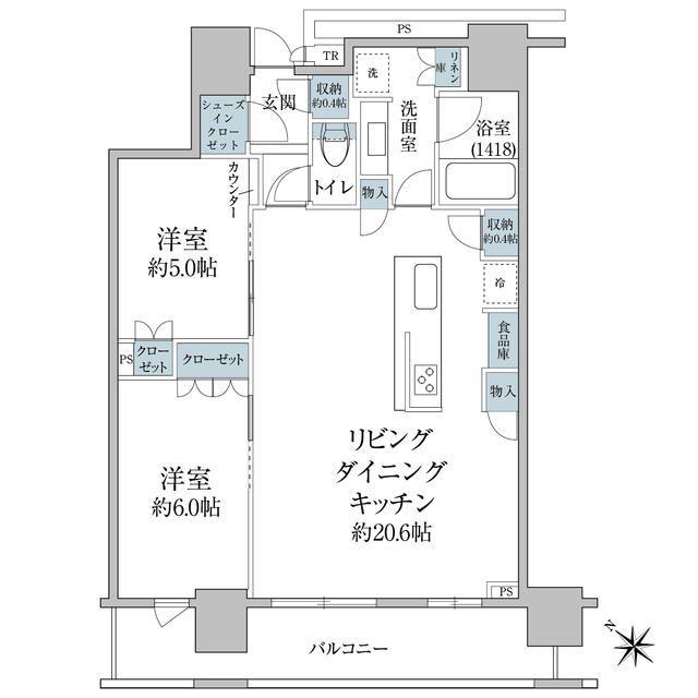 ブリリアザ・タワー東京八重洲アベニュー(2LDK/5階)の間取り写真