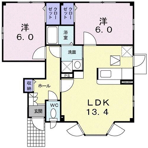 プリムローズG(2LDK/1階)の間取り写真