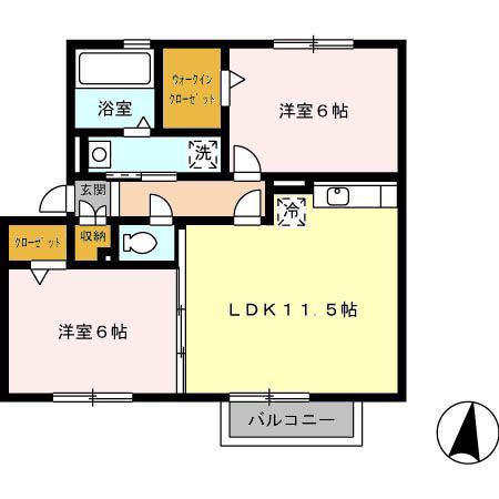 リヴェールコート(2LDK/2階)の間取り写真