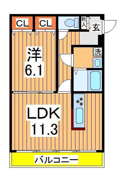 フレアハイム(1LDK/3階)の間取り写真