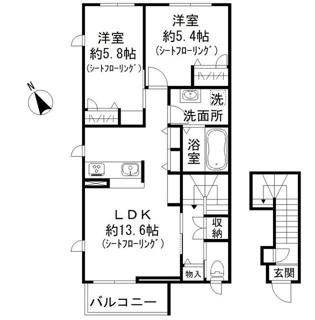 パークガーデン シャルドン(2LDK/2階)の間取り写真