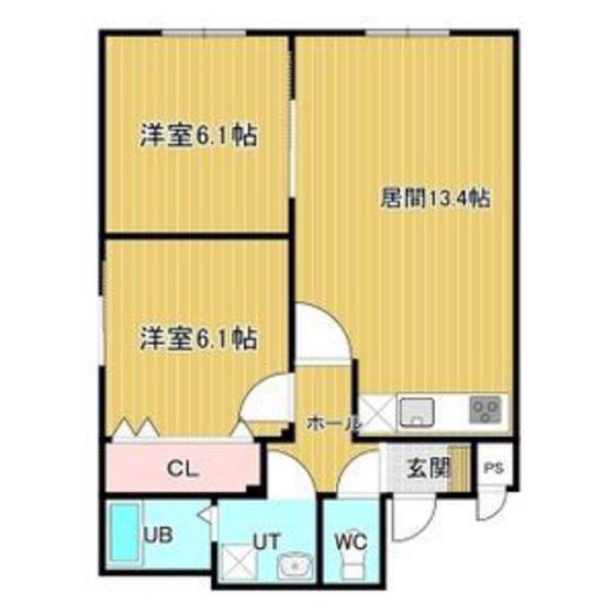セイントロック湯浜(2LDK/4階)の間取り写真
