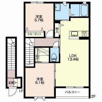 MAISON DE 松原(2LDK/2階)の間取り写真