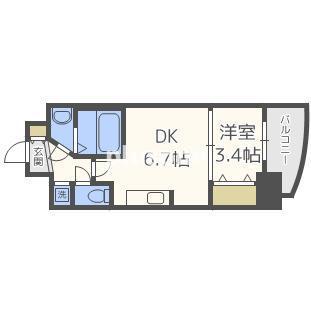 ラシュレエグゼ夕陽丘(1DK/6階)の間取り写真