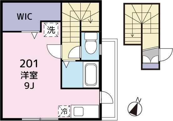 CREA(1K/2階)の間取り写真