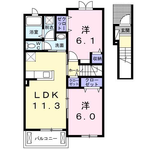 フリーデC(2LDK/2階)の間取り写真