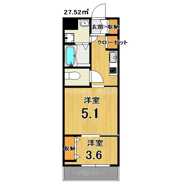 クレストタップ京都丹波口(2K/3階)の間取り写真