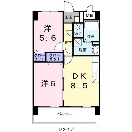 ヒルズ天神(2DK/6階)の間取り写真