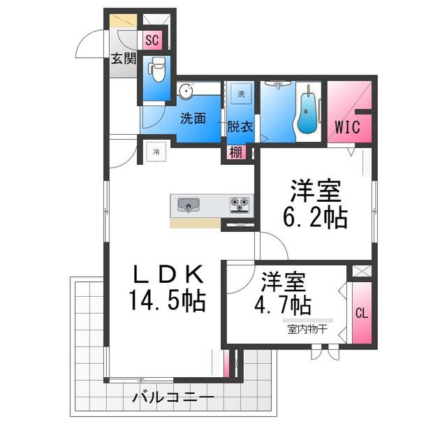 シュトラール鳳(2LDK/2階)の間取り写真