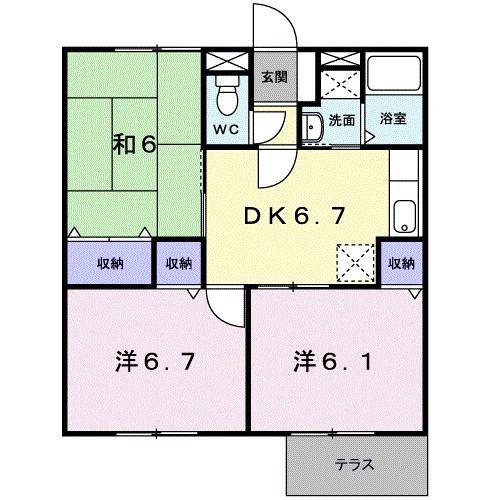 エステートKAKEDA C(3DK/1階)の間取り写真