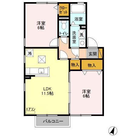 グランシャリオABC(2LDK/1階)の間取り写真