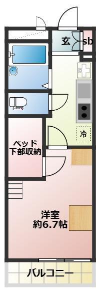 クオーレ中川西(1K/4階)の間取り写真