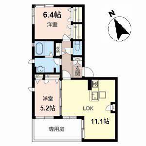 浜寺アパートメント(2LDK/1階)の間取り写真