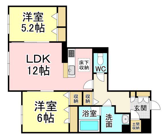 ロイヤルパーク本城(2LDK/1階)の間取り写真