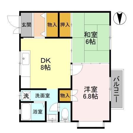 クリスタル女池A(2DK/1階)の間取り写真
