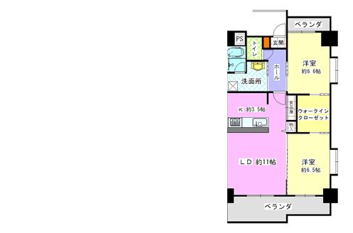 HILL PALACE IKAI(2LDK/4階)の間取り写真