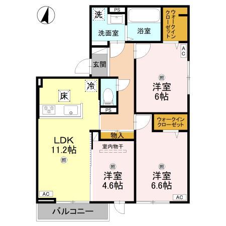 テラス・オルキデ宝来(3LDK/1階)の間取り写真