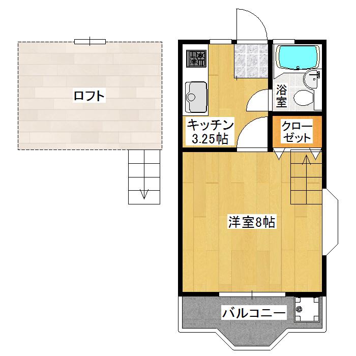 ロイヤルパール B棟201(1K/2階)の間取り写真
