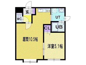 メゾンクク(1LDK/3階)の間取り写真