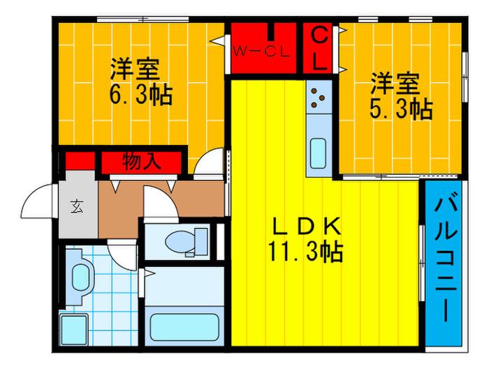 LE BONHEUR 大庭(2LDK/2階)の間取り写真