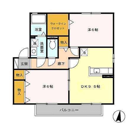 シャトレーB棟(2DK/2階)の間取り写真