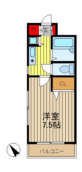 ベルソネット(1K/2階)の間取り写真