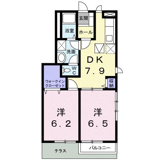 クレディ・タケウチD(2DK/1階)の間取り写真