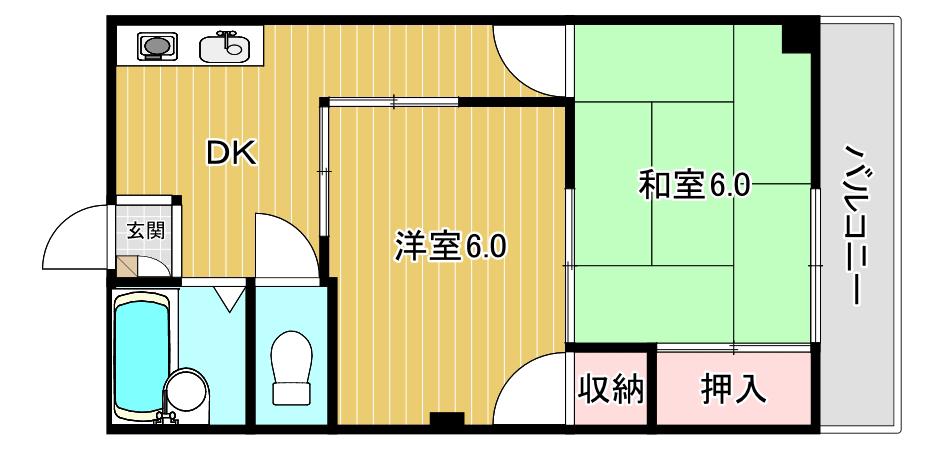 阪谷門1番館(2DK/6階)の間取り写真