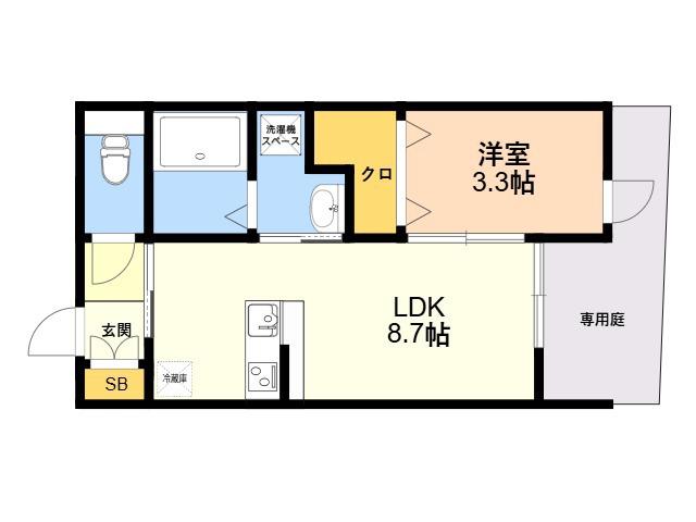 スペリオーレ二日市(1LDK/1階)の間取り写真