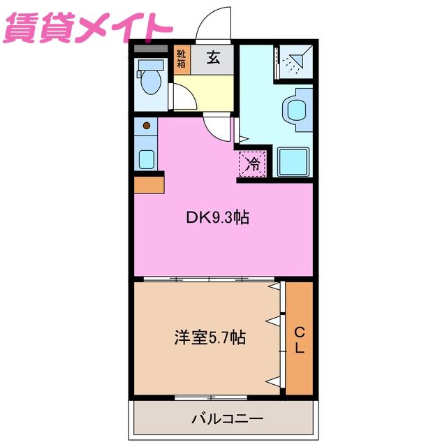 カーザ・北勢(1DK/2階)の間取り写真