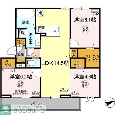 アルメリア B棟(3LDK/2階)の間取り写真