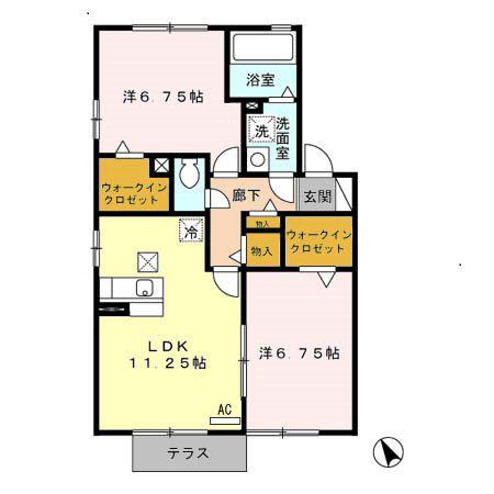 リバーサイド80 A棟(2LDK/1階)の間取り写真