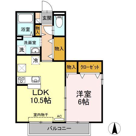 リヴェール北御座 A棟(1LDK/1階)の間取り写真