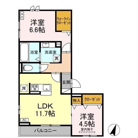 D-AVANCE牟呂(2LDK/2階)の間取り写真