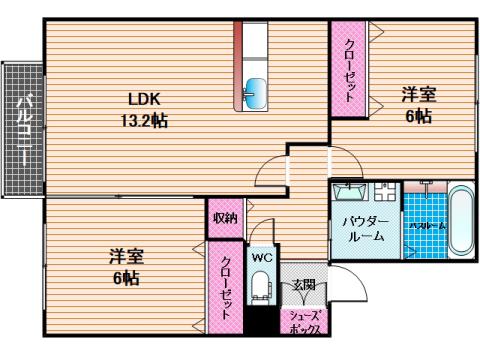 オリオンA(2LDK/2階)の間取り写真