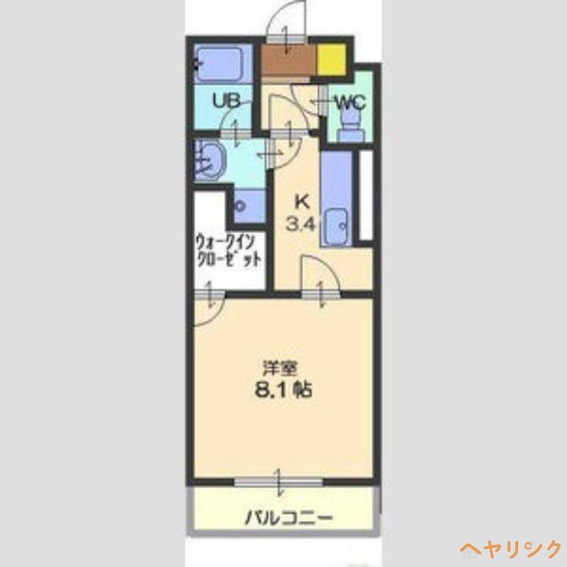 イサリオン(1K/4階)の間取り写真