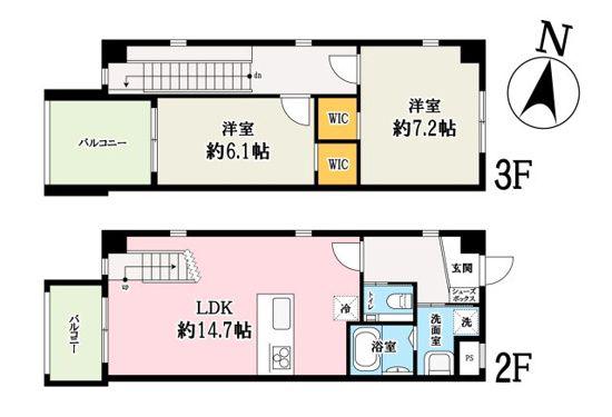 ＪＲ京浜東北線 大宮駅(埼玉) 徒歩35分 3階建 築3年(2LDK/2階)の間取り写真