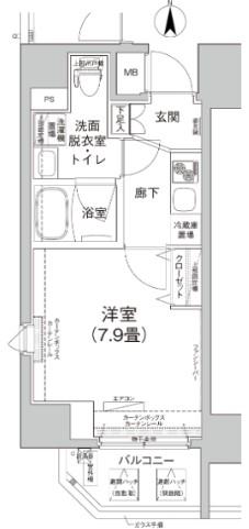 ティモーネ上野の杜ノース(1K/2階)の間取り写真