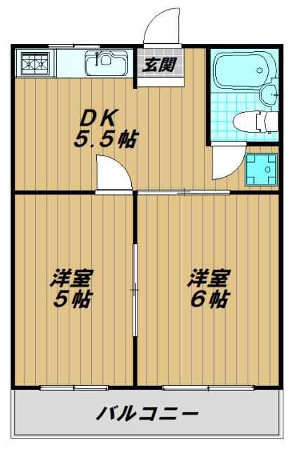 福家ハウス(2DK/2階)の間取り写真