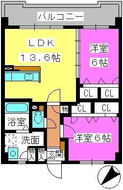 グレイス大城(2LDK/4階)の間取り写真