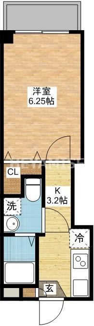 アミティ白木(1K/3階)の間取り写真
