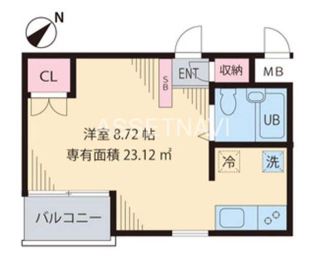 ビイルーム新宿(ワンルーム/1階)の間取り写真