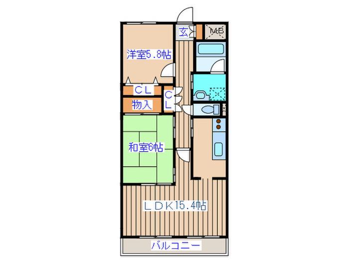 東仙台ガーデンハイツIII(2LDK/2階)の間取り写真