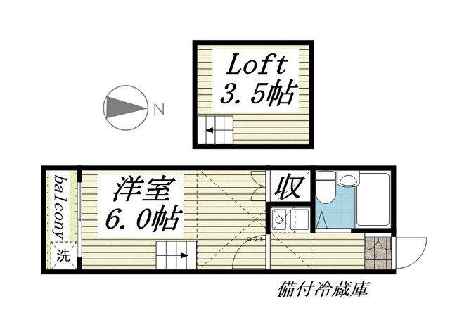 ゼフィランサス吉川(1K/2階)の間取り写真