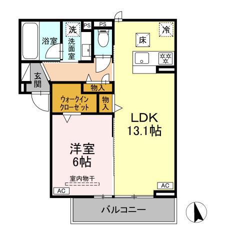 プライムテラス上六名(1LDK/1階)の間取り写真