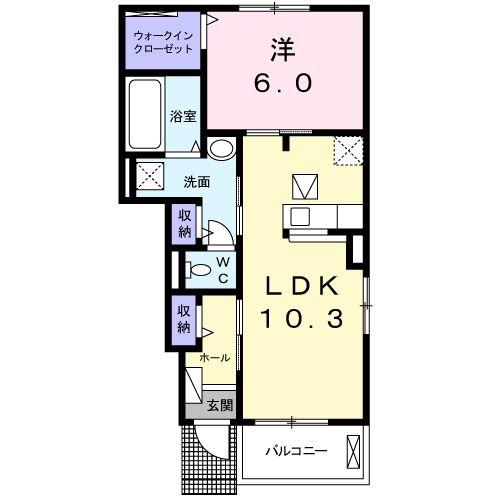 ジュゲーム橘(1LDK/1階)の間取り写真