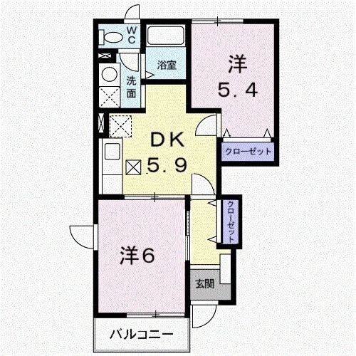 スターブルK(2DK/1階)の間取り写真