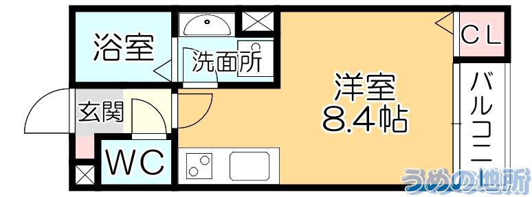 DESTINO東町II(ワンルーム/2階)の間取り写真