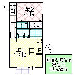 グランドコートB(1LDK/1階)の間取り写真